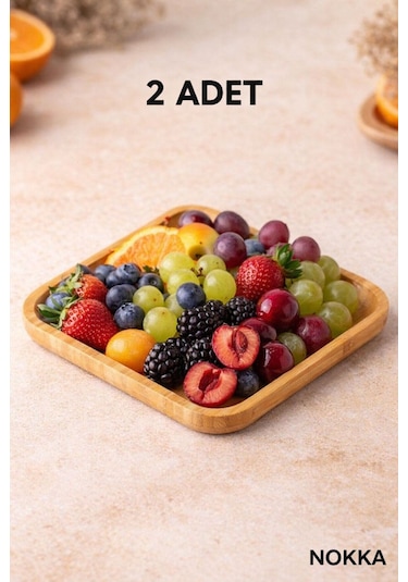 2 Adet Bambu Kare Servis Tabağı 20x20 Cm Renksiz