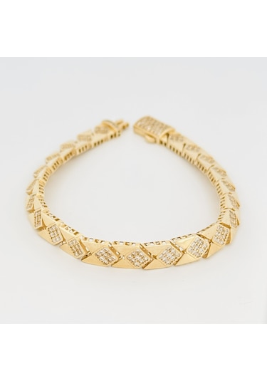 14 Ayar Altın Baklava Desenli Taşlı Tasarım Bileklik