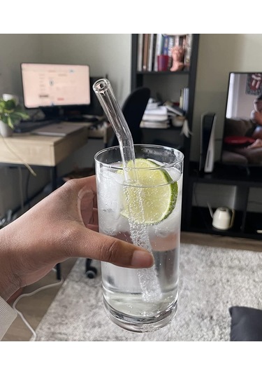 Neevoyu 16'lı Tekrarlı Kullanımlı Cam Pipet Seti - 6 Düz + 6 Eğik Pipet Ve 4 Temizlik Fırçası, Sütlü İçecekler Ve Meyve Suyu İçin Uygun Şeffaf