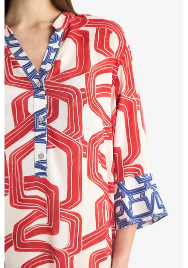 Defacto Regular Fit Desenli Plaj Elbisesi-fall İn Love D0452ax25smrd63 Kırmızı