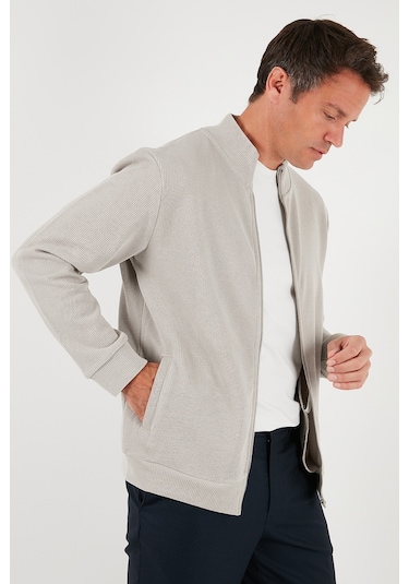 Buratti Pamuklu Relaxed Fit Dik Yaka Fermuarlı Erkek Hırka 5901075 Taş
