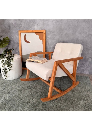 Nini Sallanan Ahşap Berjer Beyaz