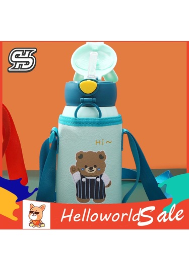 Helloworld İçecek Şişesi Taşıması Kolay Karikatür Çocuk Termal Su Şişesi