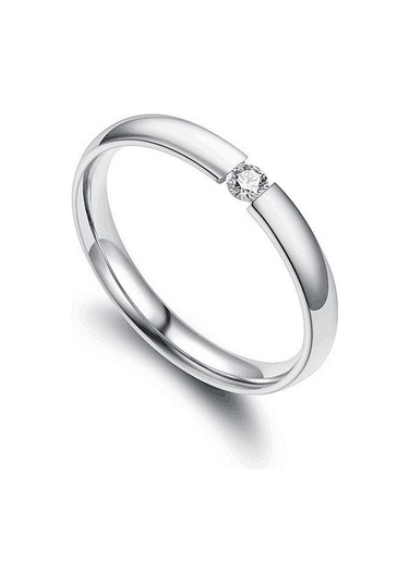 Gümüş Moda Açık Çift Yüzükler Mikro Zirkon Yüzükler Basit Paslanmaz Çelik Yüzük 7 Gümüş