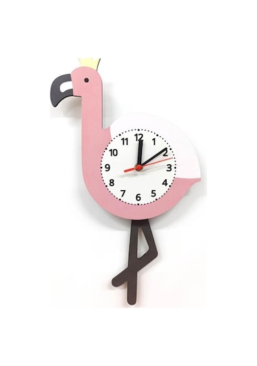 Sallanan Sarkaçlı Flamingo Desenli Çocuk Odası Duvar Saati Çok Renkli