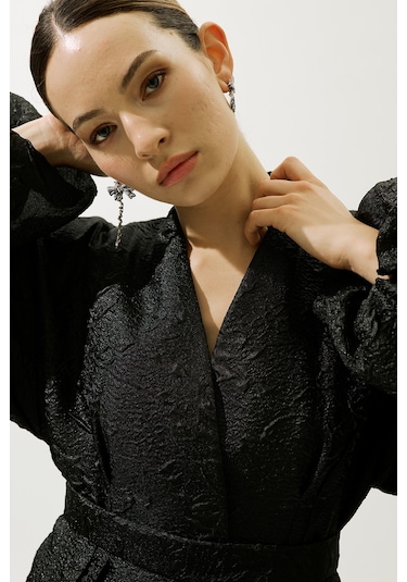 Jakar Organze Kimono Siyah Siyah