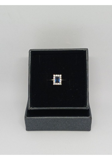 Baget Kesim Lacivert Taşlı Gümüş Yüzük 925 Ayar Şık Ve Zarif Tasarım Gümüş