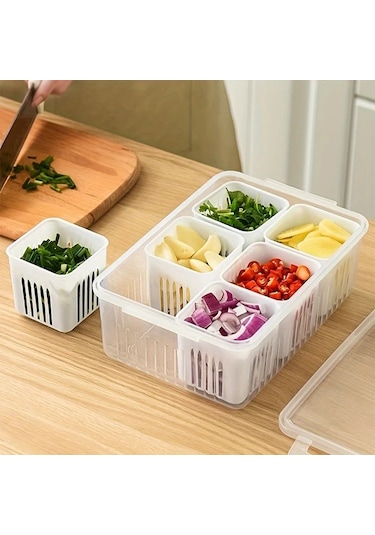 Hightower 6 Lı Beyaz Mutfak Saklama Kutusu - Sızdırmaz, Yeniden Kullanılabilir Meyve Sebze Et Organizer Beyaz