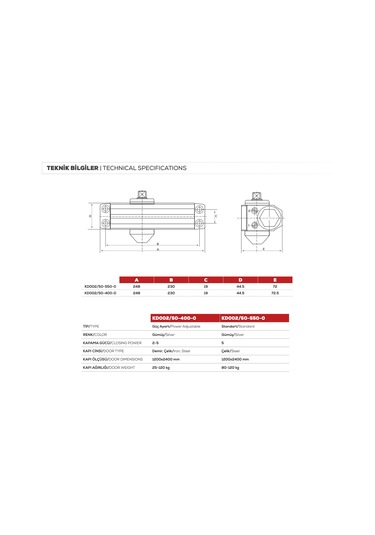 Kale Kapı Hidroliği Gümüş-güç Ayarlı-5 Numara- 80-120 Kg