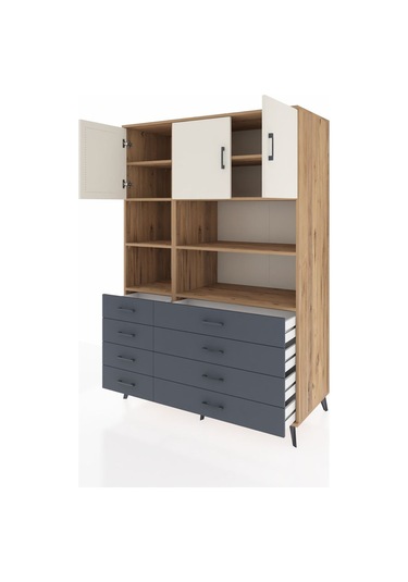 Kronos Dolap 8 Raflı 8 Çekmeceli 3 Kapaklı 132x59x195 Çam-ayt... Çam