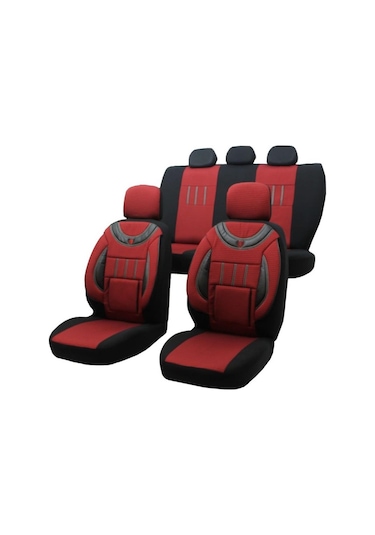 Kartal Uyumlu Jakarlı Oto Koltuk Kılıfı Kırmızı-Siyah