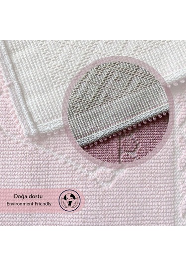 Soffy Pembe & Pembe 2 Adet 50x70 Cm Banyo Paspası %100 Doğal Pamuk Ayak Paspası Ayak Havlusu Pembe