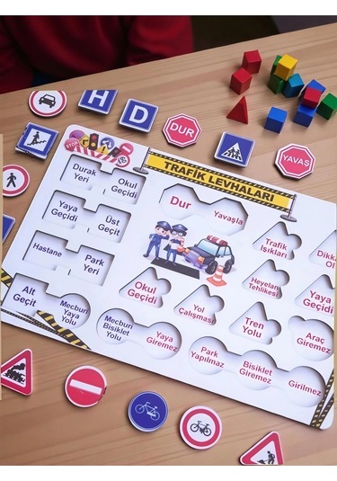 Eğitici Trafik Levhaları Ve İşaretleri - Açıklamalı Ahşap Oyuncak Puzzle