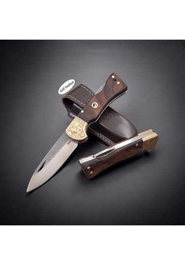 N690 Böhler Çelik Gravürlü Balçıklı Kilitli Yaylı Çakı Dayanıklı El İşçiliği Çakı Modelleri Açık Kahverengi