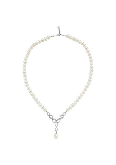 6,5 Mm Sonsuzluk Taşlı Doğal İnci Sallantılı Kolye Beyaz