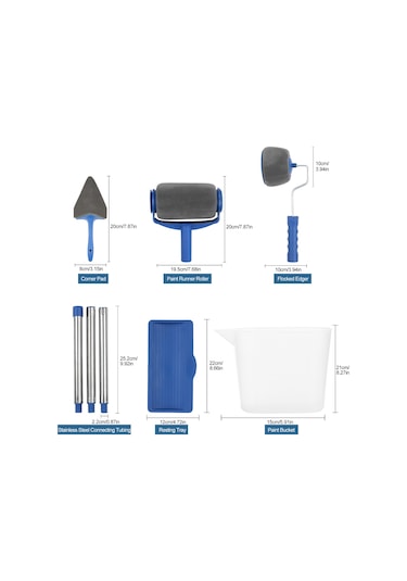 Reedark 6'li Profesyonel Boya Seti - Köşe Ve Düz Yüzeyler İçin Çok Amaçlı Rulo Fırça Takımı Mavi+gri