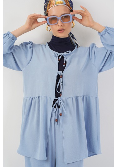 Kadın Önü Bağcıklı Tunik Pantolon İkili Takım 6744 - Mavi mavi Kadın Önü Bağcıklı Tunik Pantolon İkili Takım 6744 - Mavi mavi