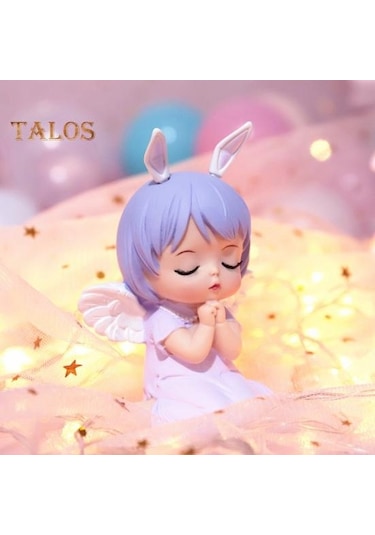 Mor Melek Kız Heykeli Tavşan Kulaklar Kek Topper Vinil Roman Karikatür Melek Kız Heykeli Masa Süsü Ev Gereçleri