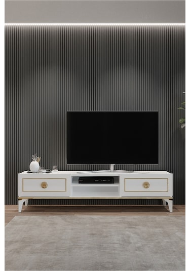 Tocco 1052 Ceylin Modern 2 Kapaklı Raflı Sehpa Lüx Tv Ünitesi-beyaz