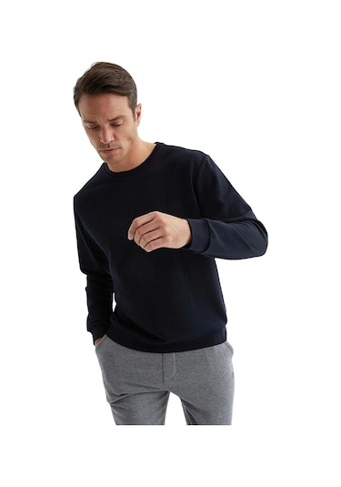 Erkek Bisiklet Yaka Relax Fit Kalıp 2 İplik Mevsimlik Baskısız İnce Sweatshirt Ekru