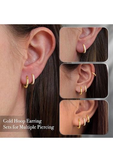 Kangvka 14k Altın Kaplama Zirkon Taşlı Kadın Küpe Seti - 4 Çift Farklı Stiller Loop Ve Stud - Günlük & Resmi Etkinlikler İçin Gold