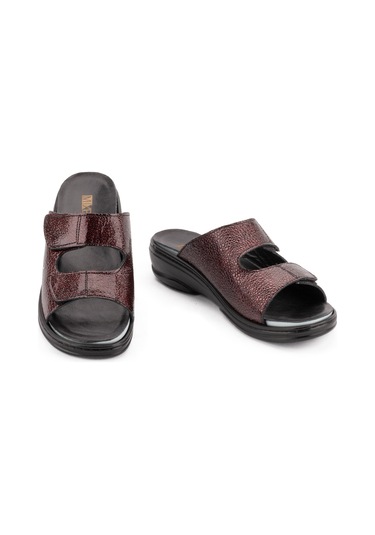 Mix Brand Kadın Hakiki Deri Değişebilen Tabanlıklı Anatomik Terlik Bordo Rugan Bordo