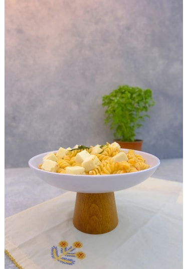 Macaroni Ahşap Ayaklı 22,5 Cm Melamin Servis Tabağı, Çukur Sunum