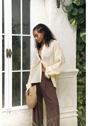 Mai Collection Mai Studios Co. Syaritta Oversize Sarı Transparan Gömlek sarı