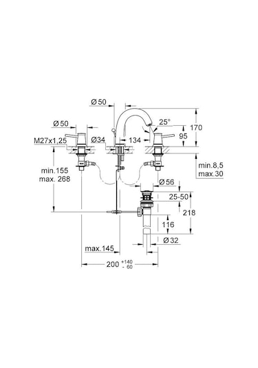 Grohe Bauclassic 3 Delikli Lavabo Bataryası 20470000