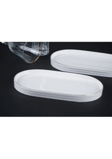 Porselen Altın Yaldızlı 4 Lü 33cm Kayık Tabak Beyaz Altın