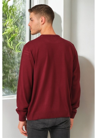 V0091 Dewberry Erkek Battal Oversıze Kazak-düz Bordo Düz Bordo