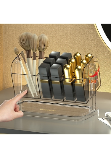 Cbtx Pet Ruj Saklama Kutusu Çok Izgaralı Tuvalet Masası Makyaj Fırçası Dudak Sır Şeffaf Organizatör - Şeffaf Gri