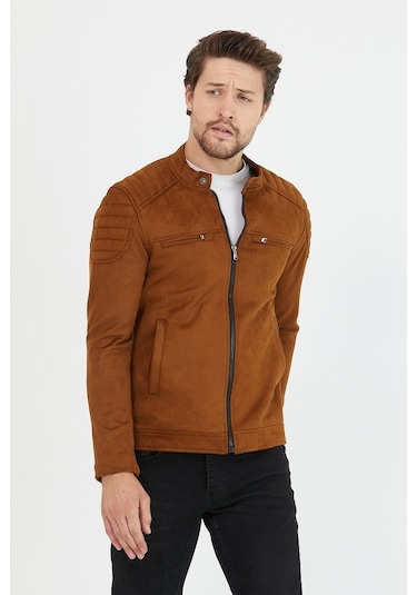 Erkek Taba Dar Kesim Süet Ceket Mont-Taba