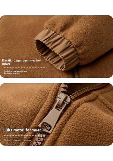 Erkek Polar Ceket Günlük Kapüşonlu Polar Astarlı Kalın Sıcak Hırka Dış Giyim Sonbahar Ve Kış İçin Lacivert