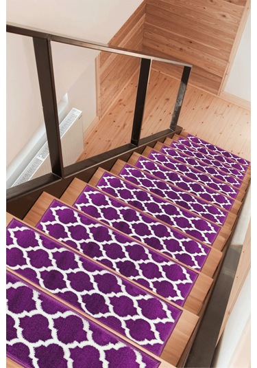 Dikdörtgen Dokuma Merdiven Halısı Kendinden Yapışkanlı Mor Beyaz