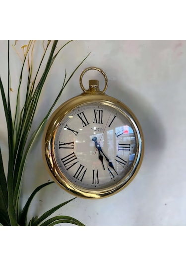 Gold Plastik Çerçeveli Salon Ofis Mutfak Otel Duvar Saati 33 Cm Altın