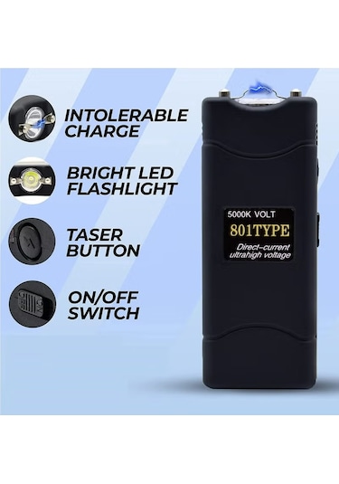 Vkemall Güvenlik Feneri, Güçlü Led Işık Ve Şok Fonksiyonu İle, Usb Şarjlı, Taşınabilir Kişisel Koruma Aleti Siyah