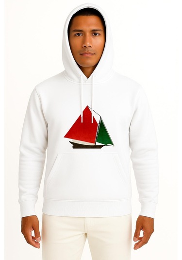 Kapüşonlu Gaza Flotilla Raid Ship To Gaz Göğüs Tasarımlı Unisex Sweatshirt Beyaz