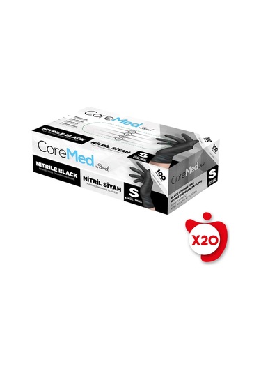 Bimel Coremed Pudrasız Nitril Eldiven S Beden Siyah 100'lü 20 Paket