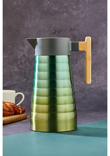 Cooker Ckr2097 2 L Çift Katmanlı Paslanmaz Çelik Termos Bambu Saplı - 12 Saat Sıcak 24 Saat Soğuk Piknik, Ofis, Otel, Kafe, Okul Sarı-turkuaz