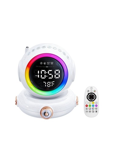 Szypzstore Uyanma Işığı Bluetooth Hoparlör Mini Fm Radyo Renkli Astronot Gece Lambası B2gol8 Beyaz