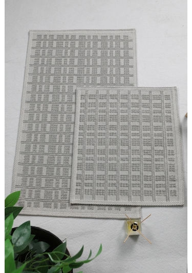 Naturel Pamuklu Kilim Yıkanabilir Banyo Paspası Halısı 2'li Klozet Takımı 60x100-50x60cm Gri