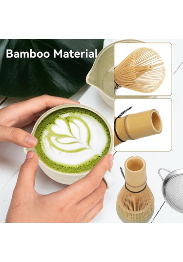 Wezone Geleneksel Matcha Hazırlama Seti - Bambü Çırpıcı, Ölçü Kaşığı Ve Seramik Kase İle Pürüzsüz Köpüklü İçim Yeşil