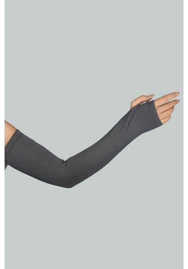 Altobeh Kesik Parmak Geçmeli Penye Kadın Tesettür Kolluk - Füme