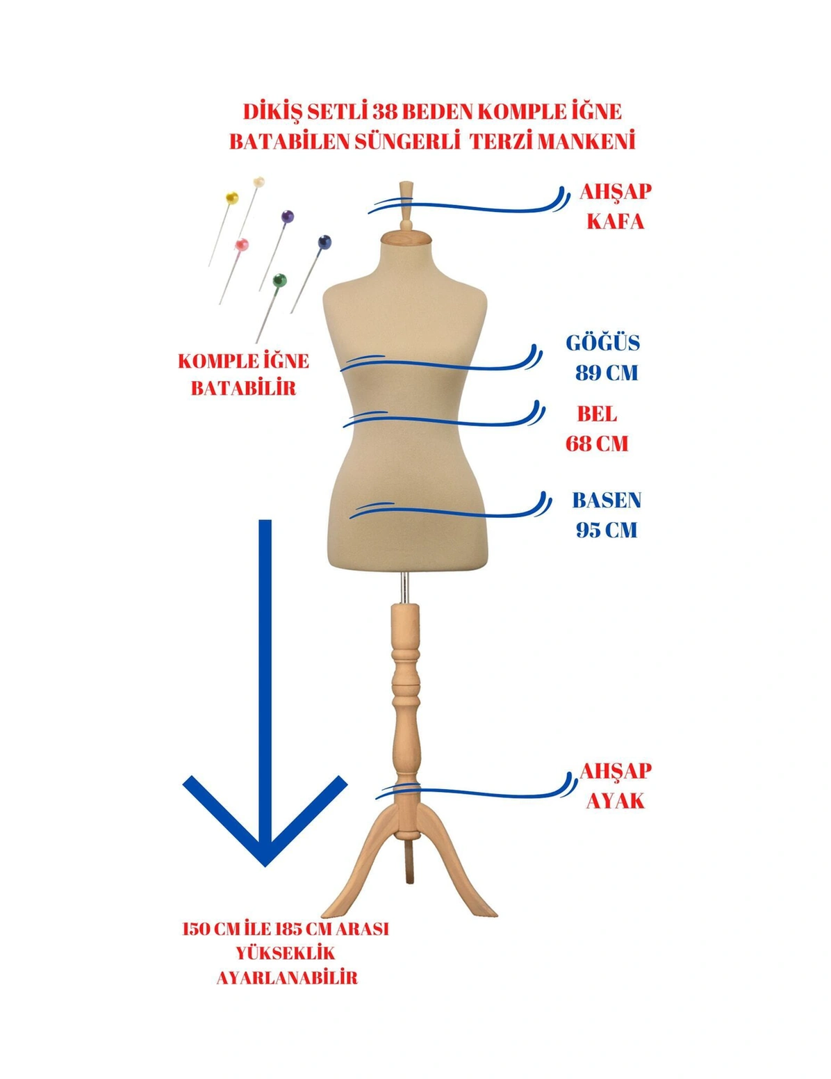 38 Beden Full Iğne Batabilen Terzi Mankeni Prova Mankeni Vitrin Mankeni Po-01 3254
