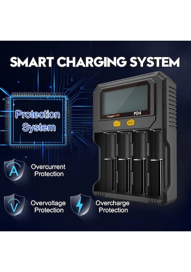 Honeybeeshop Powerkan Pd4 Akıllı Pil Şarj Cihazı 4 Kanal Li İon Nimh Ni Cd Şarj Usb Lcd Ekran