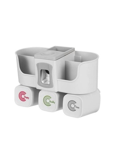 Willowhaven Otomatik Diş Macunu Dağıtıcı Diş Fırçası Tutucu Depolama Raf Duvar Montaj Tutucu Banyo Aksesu 2 Adet Beyaz Gri