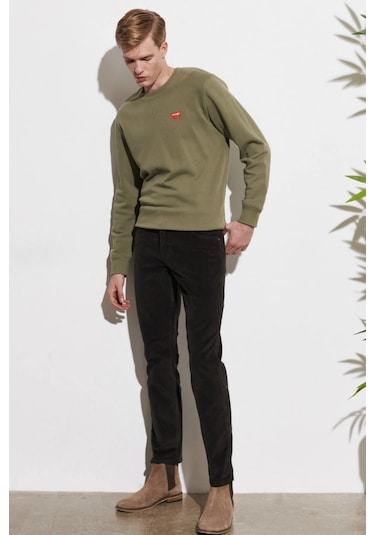 Wrangler Slim Fit Texas Dar Paça Normal Bel Yeşil Erkek Kadife Pantolon W12sec221 001