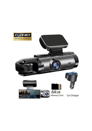 Dashanshop Evrensel Araç Dvr Kiti Yükseltilmiş Sürüm 64gb Hızlı Şarj 1080p Gece Görüşü Çift Kamera 720p 30fps Polimer Batarya Araç Şarj Cihazı