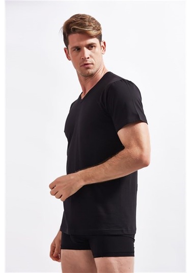 Josejuan 3'lü Erkek Atlet V Yaka Yarım Kollu Suprem %100 Pamuk 3307-3'lü Siyah